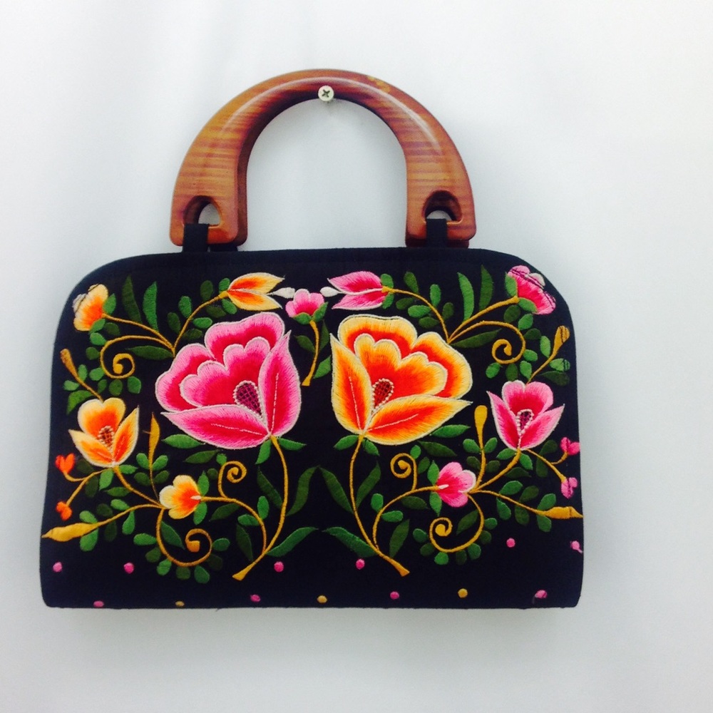 Black Make up purse Floral Embroidery on Front